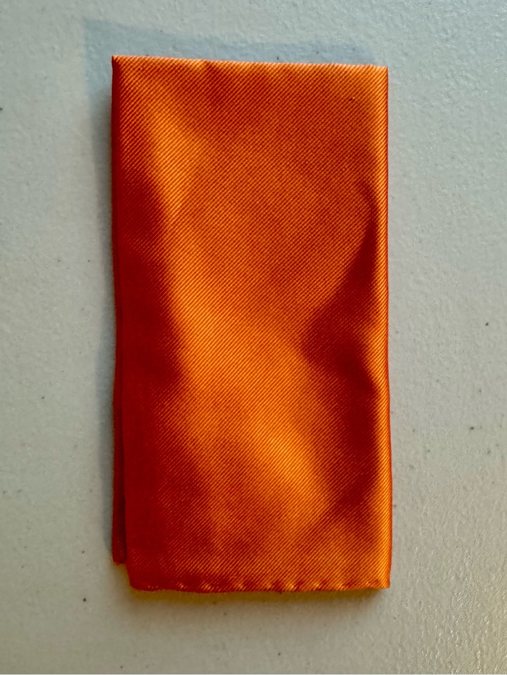 Men’s 100% Silk Orange Pocket Square. 12in By 12in. Gently Used